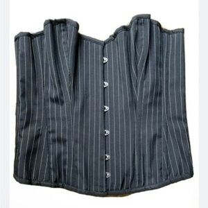 BURLESKA COUTURE VICTORIAN OVERBUST LONG LINE CORSET IN PINSTRIPE Size 14-16 EUC